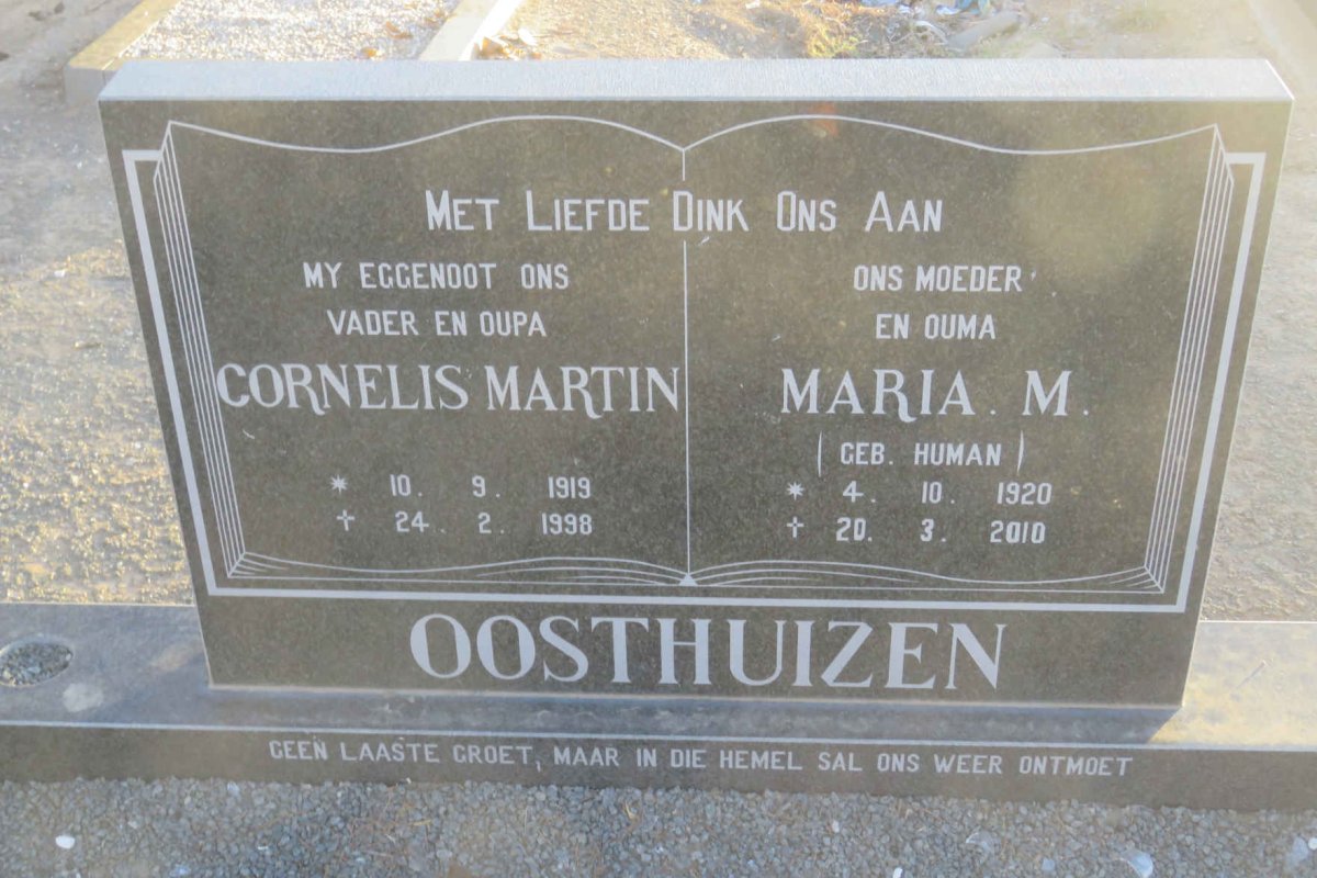 OOSTHUIZEN Cornelis Martin 1919-1998 &amp; Maria M. HUMAN 1920-2010