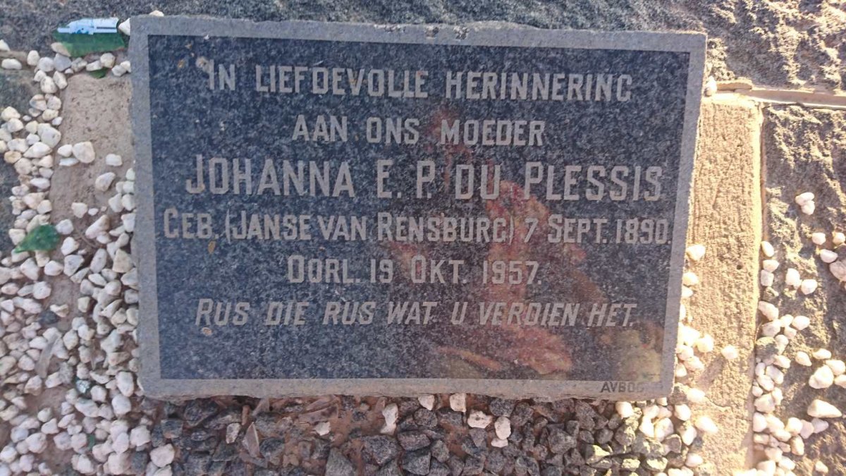 PLESSIS Johanna E.P., du nee JANSE VAN RENSBURG 1890-1957