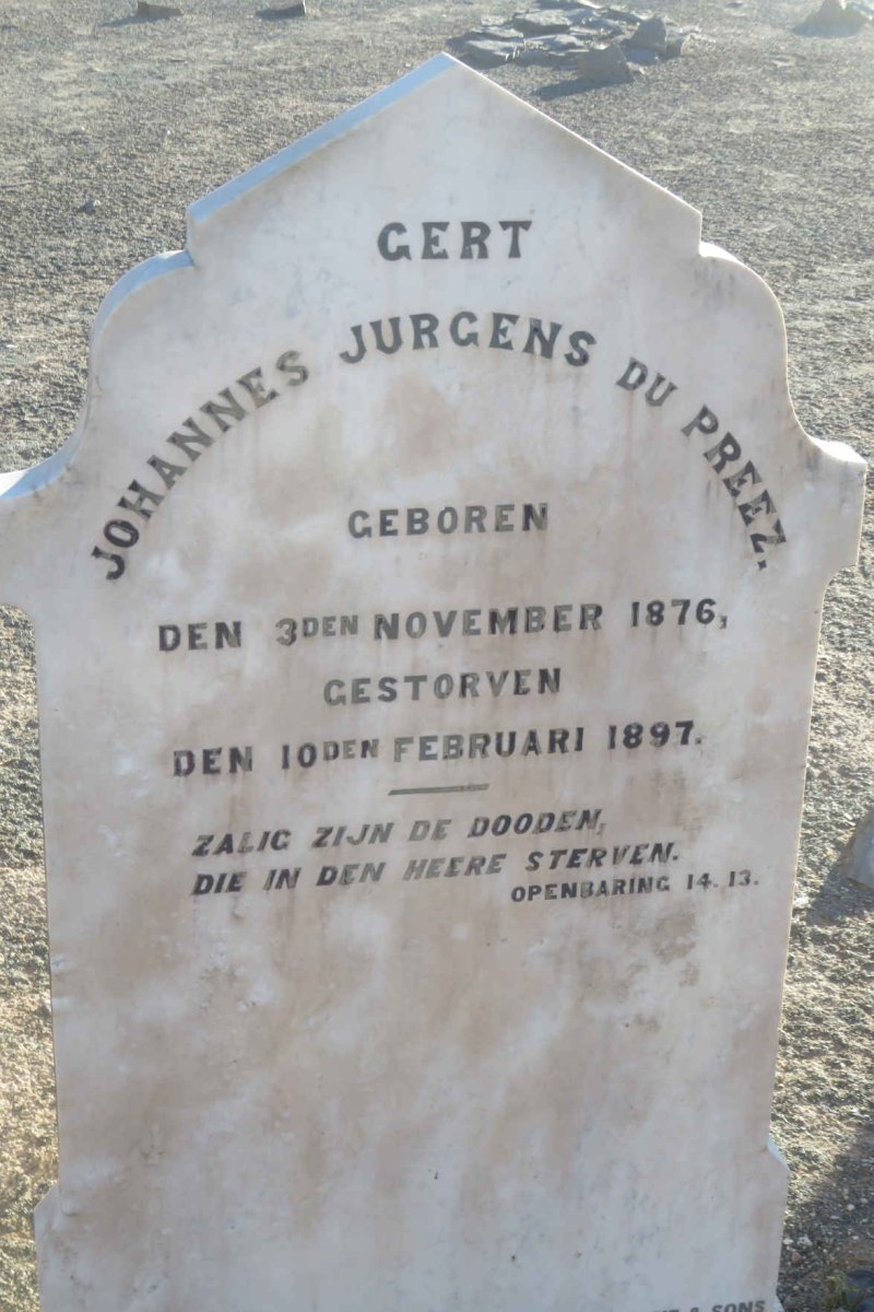 PREEZ Gert Johannes Jurgens, du 1876-1897