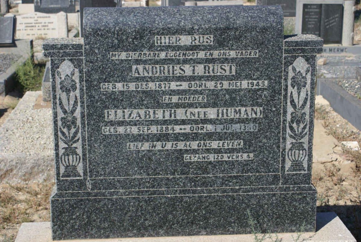 RUST Andries T. 1877-1945 &amp; Elizabeth HUMAN 1884-1950