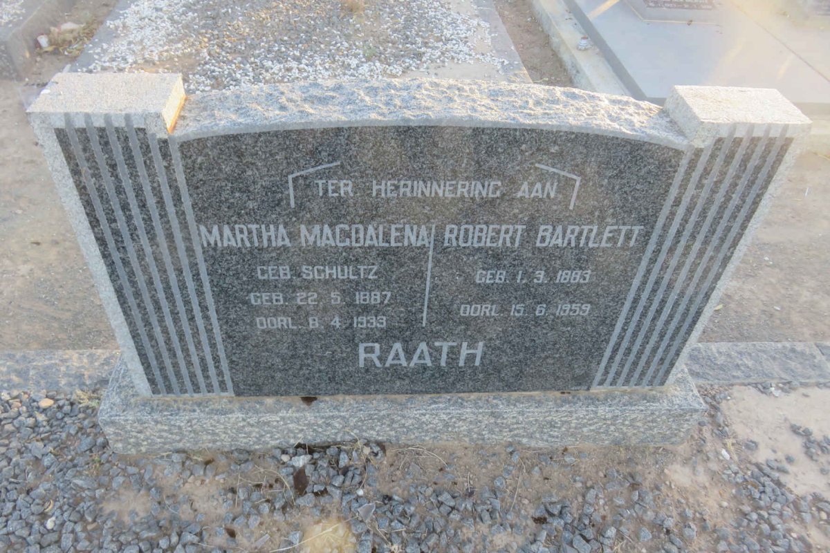 RAATH Robert Bartlett 1883-1959 &amp; Martha Magdalena SCHULTZ 1887-1933