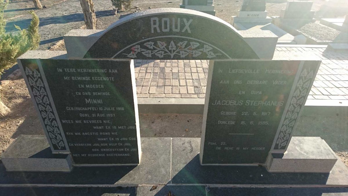 ROUX Jacobus Stephanus 1917-1985 &amp; Minni HOCHAPFEL 1916-1957