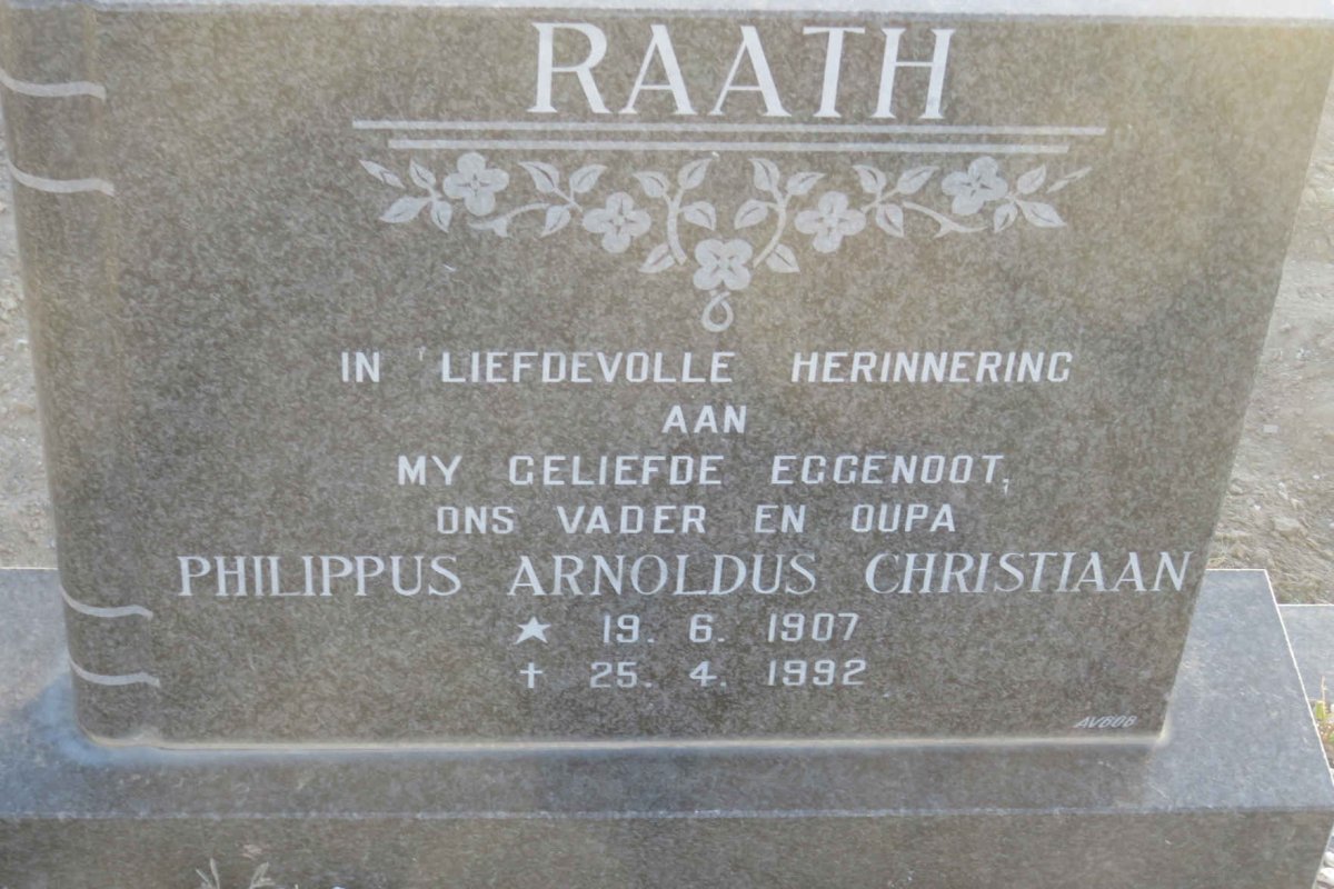 RAATH Philippus Arnoldus Christiaan 1907-1992 &amp; Eileen Mabel GREY 1910-1994