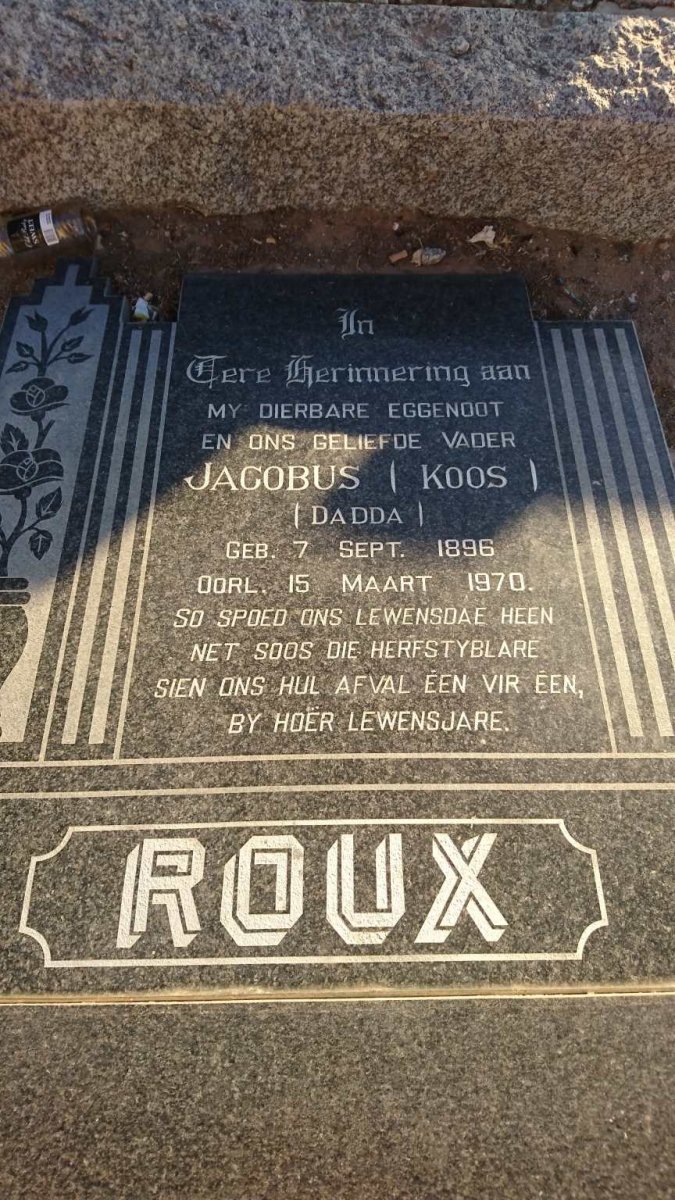 ROUX Jacobus 1896-1970 &amp; Marianne V.D. MERWE 1901-1980