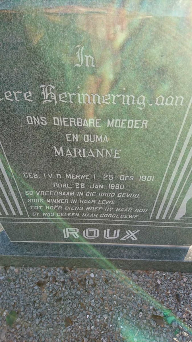 ROUX Jacobus 1896-1970 &amp; Marianne V.D. MERWE 1901-1980