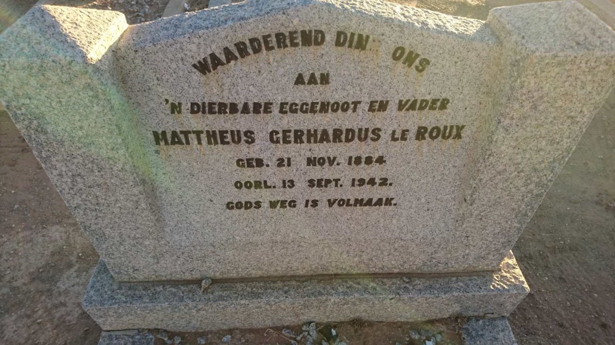ROUX Mattheus Gerhardus, le 1884-1942