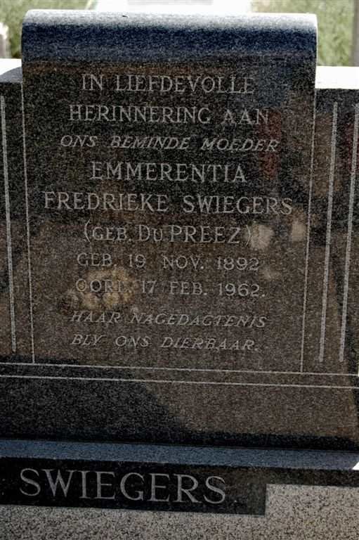 SWIEGERS Emmerentia Fredrieke née DU PREEZ 1892-1962
