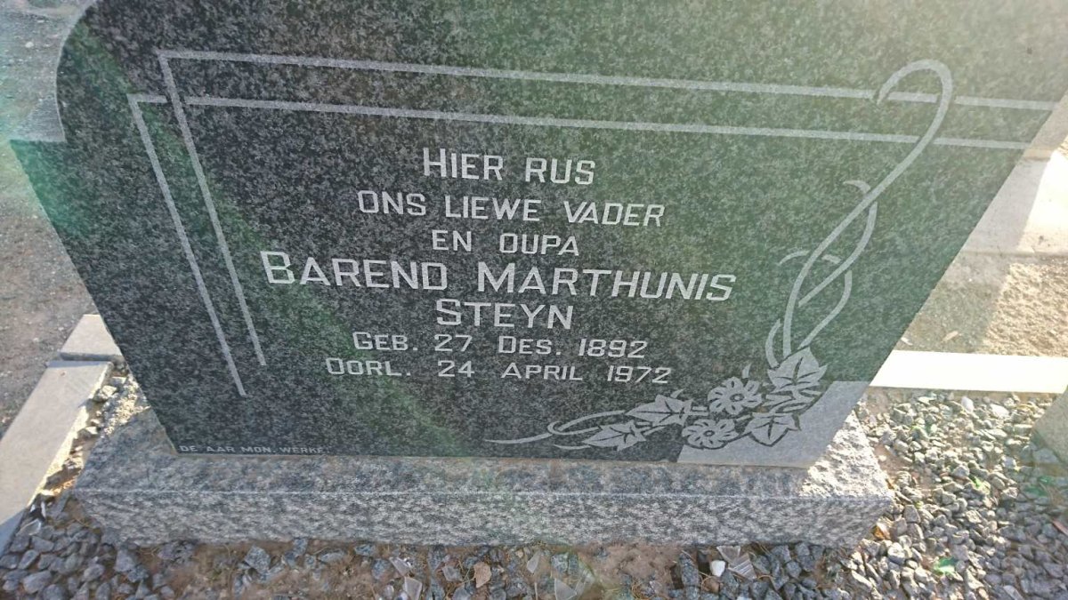 STEYN Barend Marthunis 1892-1972 &amp; Susarah M. VAN RENSBURG 1893-1957