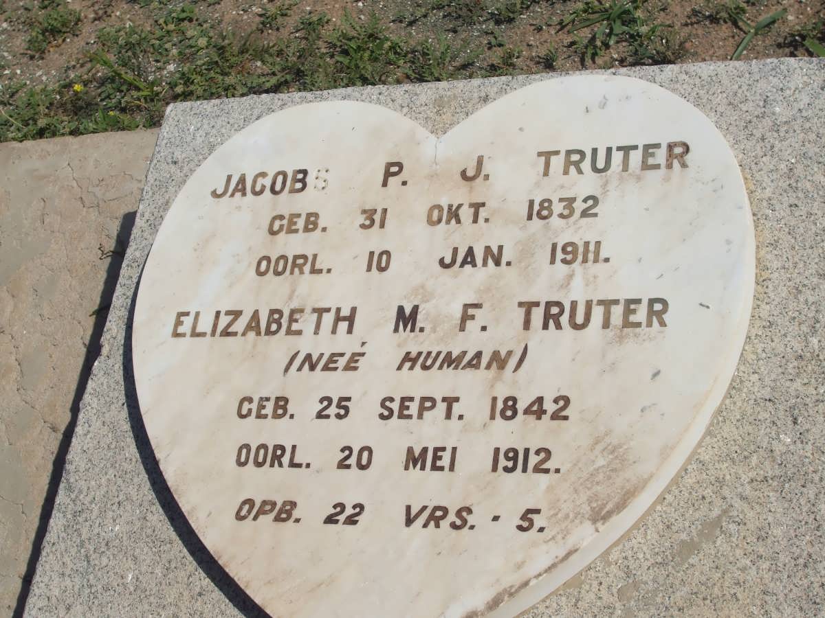 TRUTER Jacobs P.J. 1832-1911 &amp; Elizabeth M.F. HUMAN 1842-1912