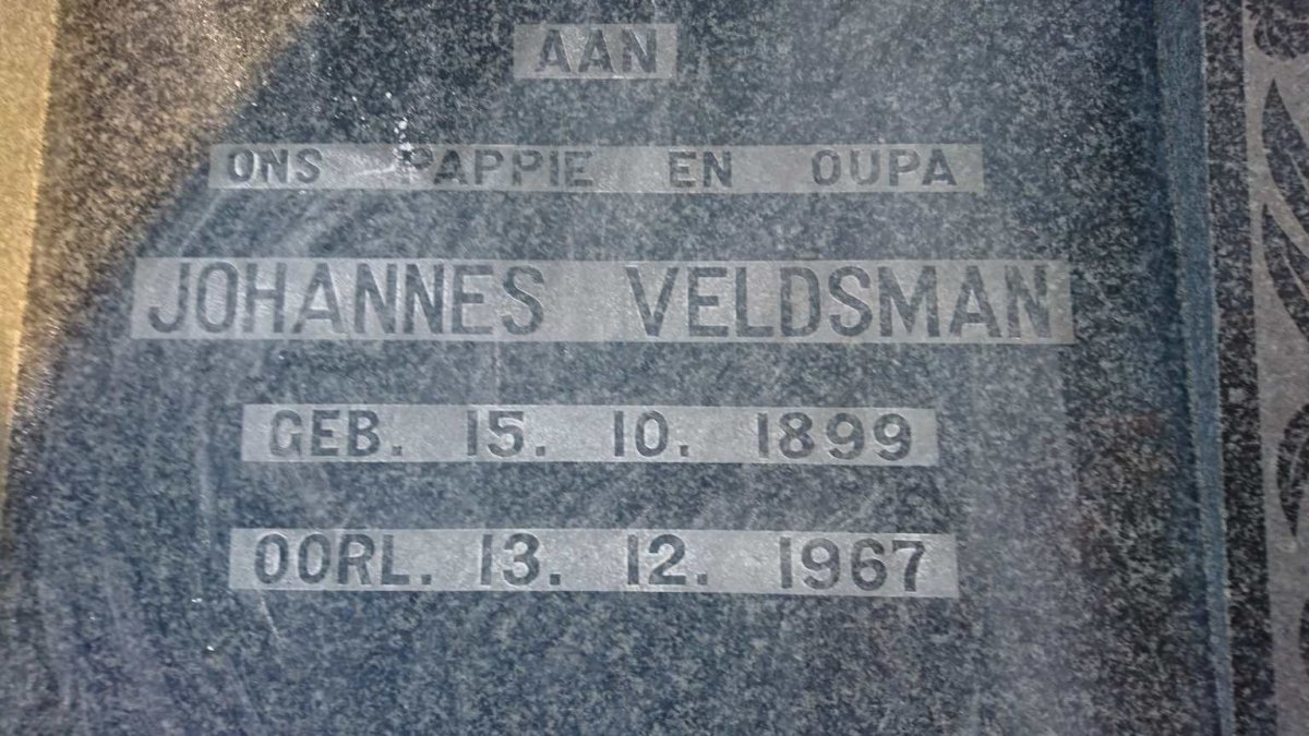 VELDSMAN Johannes 1899-1967 &amp; Eliza Sophia BURGER 1904-1941