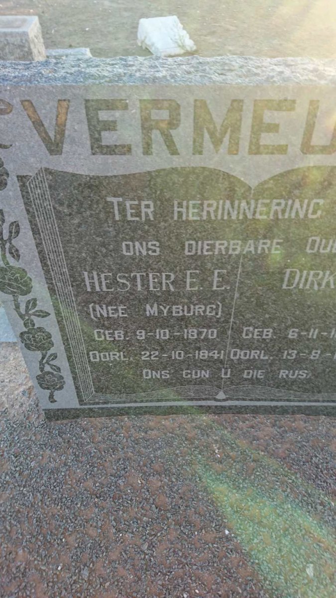 VERMEULEN Dirk J. 1874-1954 &amp; Hester E.E. MYBURG 1870-1941