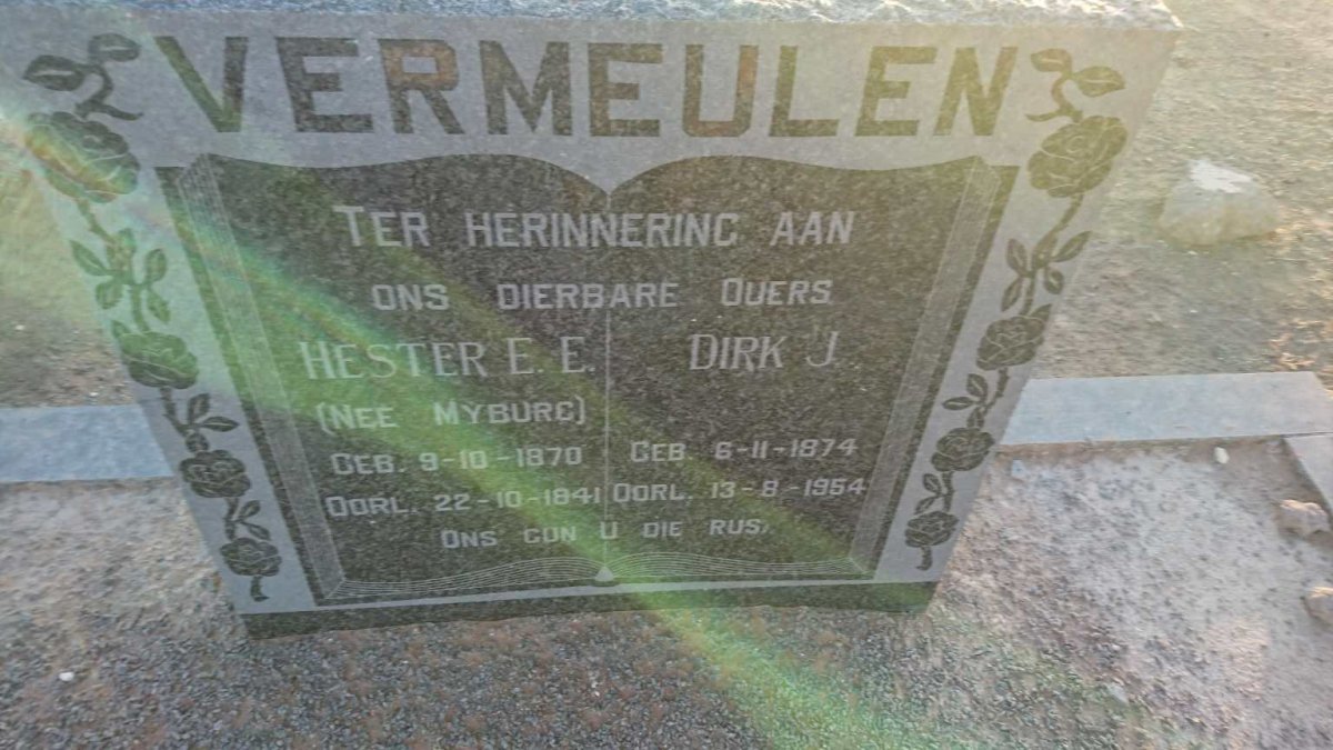 VERMEULEN Dirk J. 1874-1954 &amp; Hester E.E. MYBURG 1870-1941