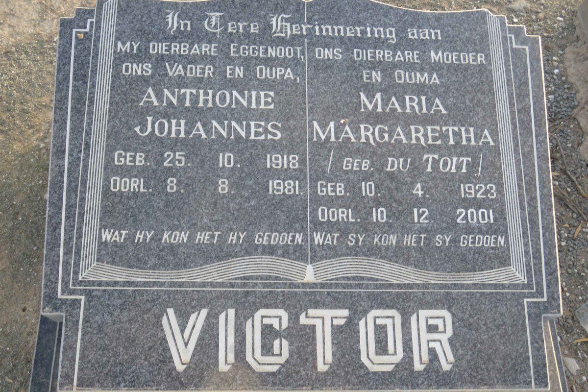 VICTOR Anthonie Johannes 1918-1981 &amp; Maria Margaretha DU TOIT 1923-2001