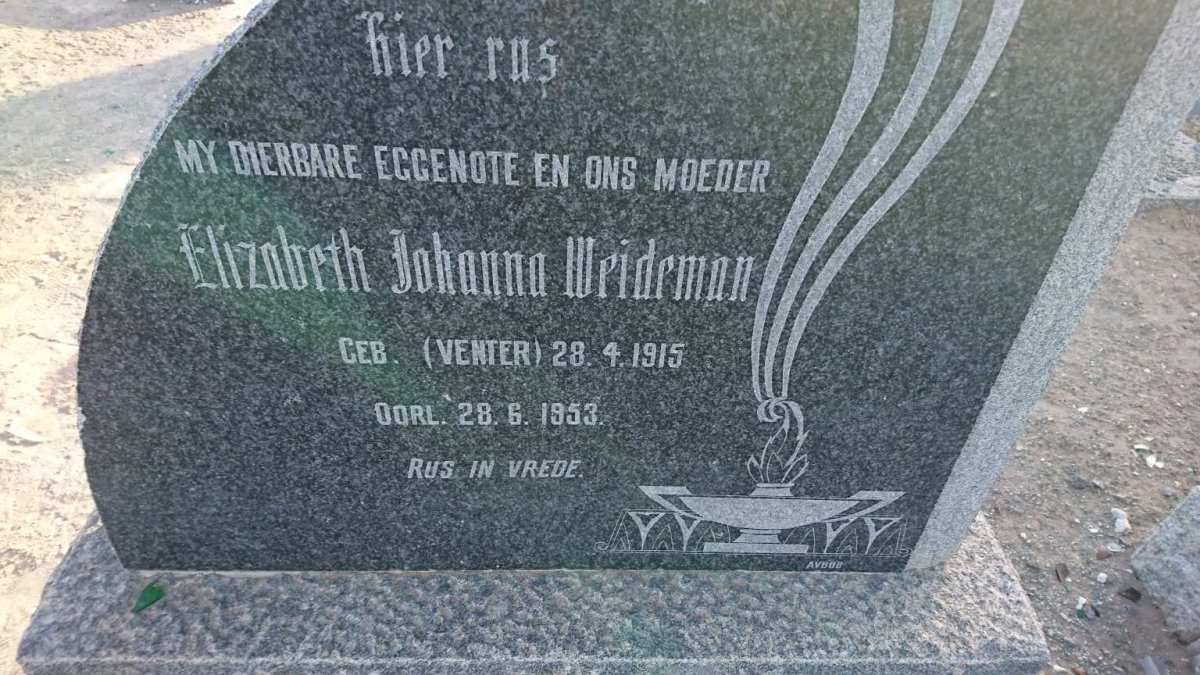 WEIDEMAN Elizabeth Johanna nee VENTER 1915-1953