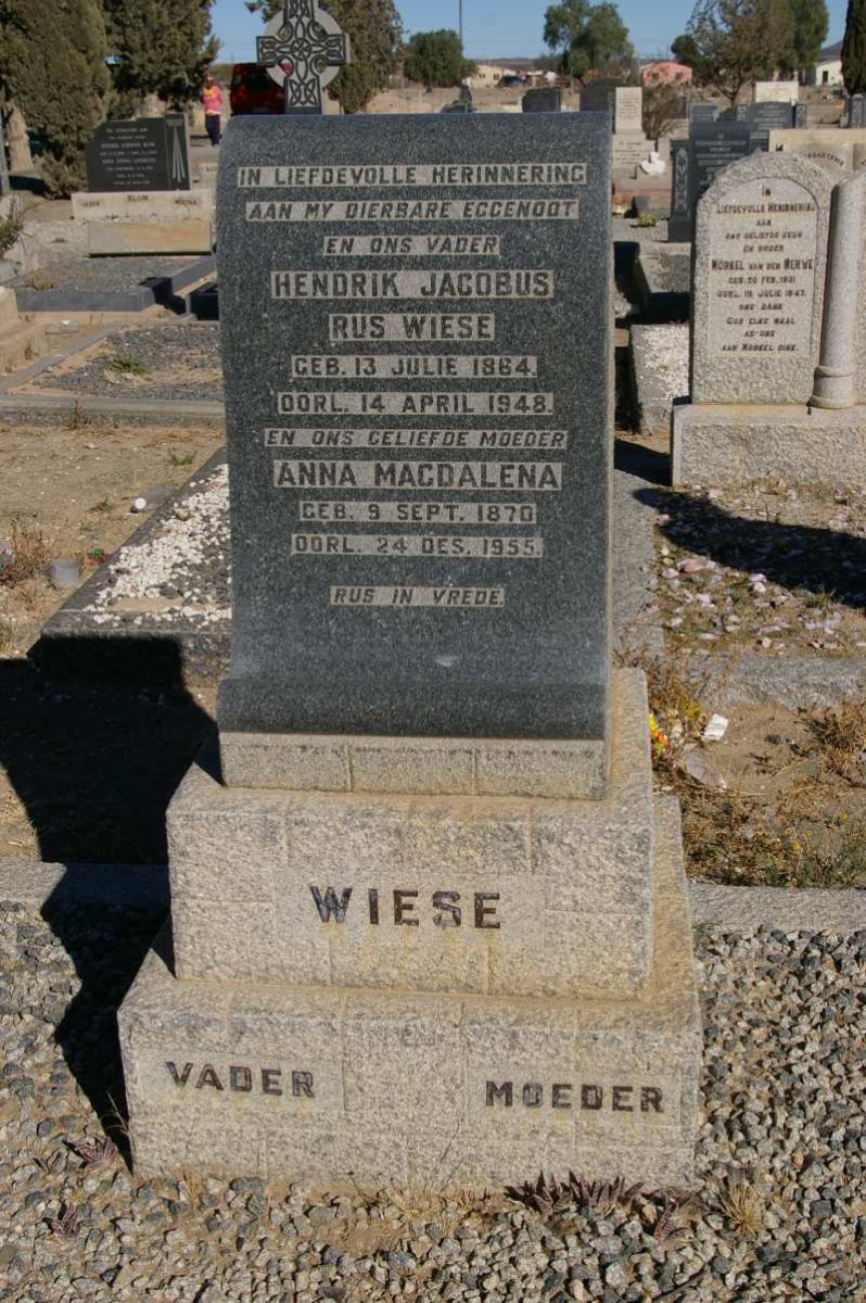 WIESE Hendrik Jacobus Rus 1864-1948 &amp; Anna Magdalena 1870-1955