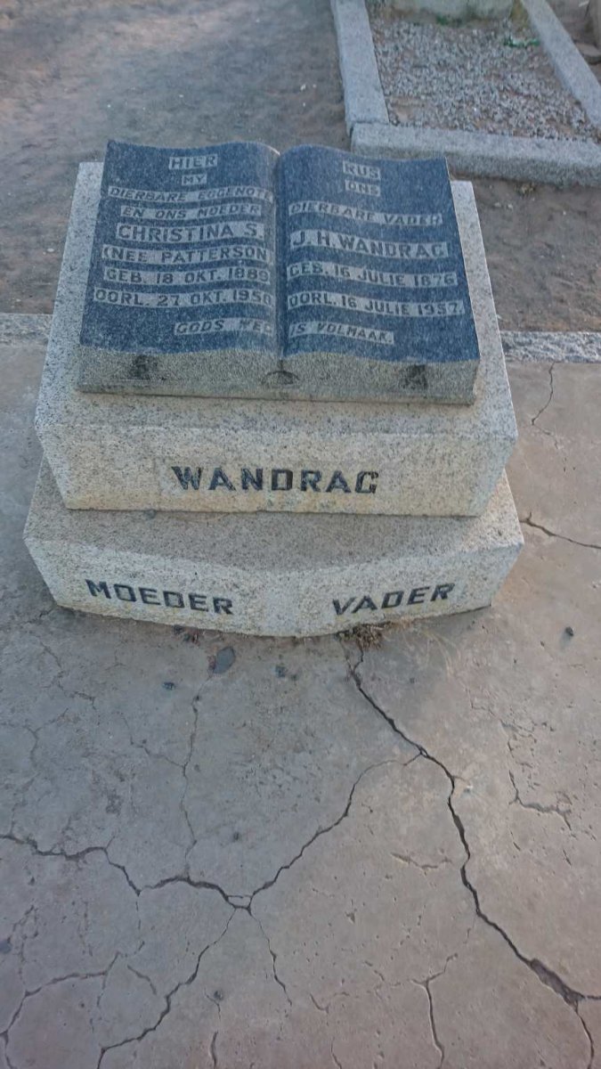 WANDRAG J.H. 1876-1957 &amp; Christina S. PATTERSON 1889-1950