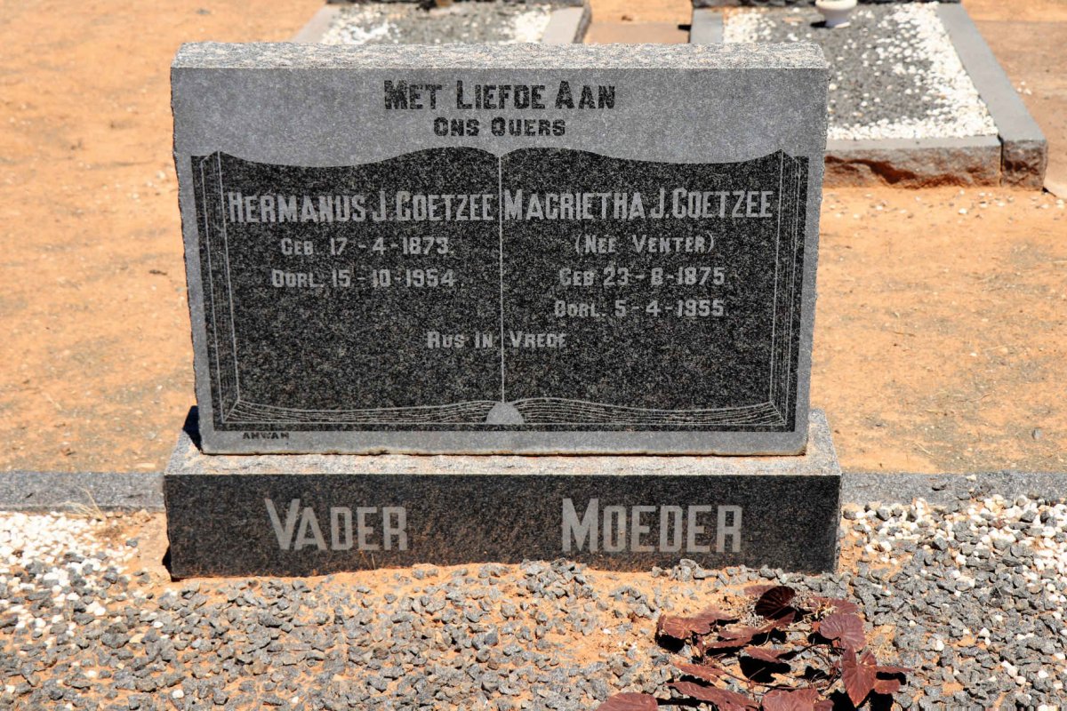 COETZEE Hermanus J. 1873-1954 &amp; Magrietha J. VENTER 1875-1955