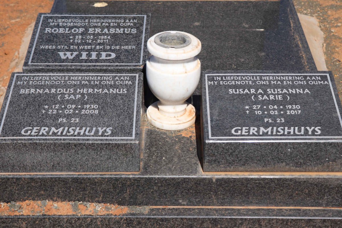 GERMISHUYS Bernardus Hermanus 1930-2008 &amp; Susara Susanna 1930-2017 :: WIID Roelof Erasmus 1954-2011