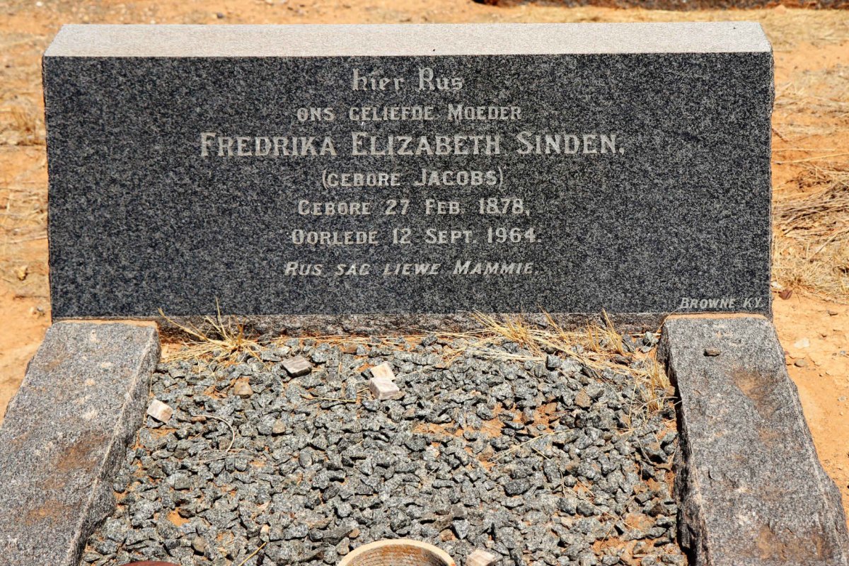 SINDEN Fredrika Elizabeth nee JACOBS 1878-1964