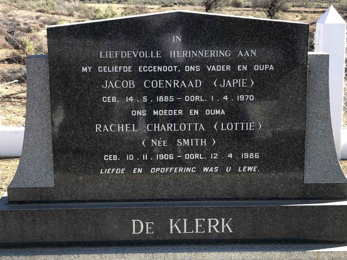 KLERK Jacob Coenraad, de 1885-1970 &amp; Rachel Charlotta SMITH 1906-1986