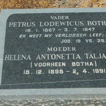 BOTHA Petrus Lodewicus 1867-1947 &amp; Helena Antonetta TALJAARD 1898-1991