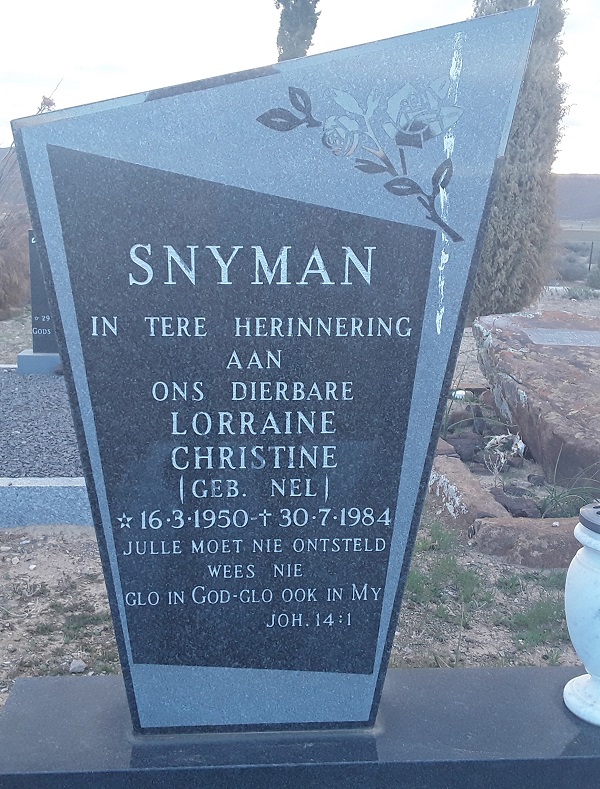 SNYMAN Lorraine Christine nee NEL 1950-1984