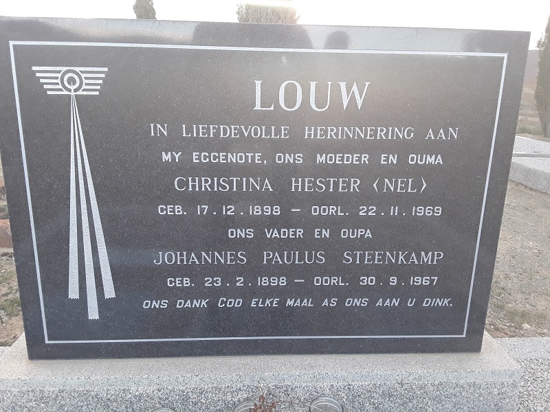 LOUW Johannes Paulus Steenkamp 1898-1967 &amp; Christina Hester NEL 1898-1969