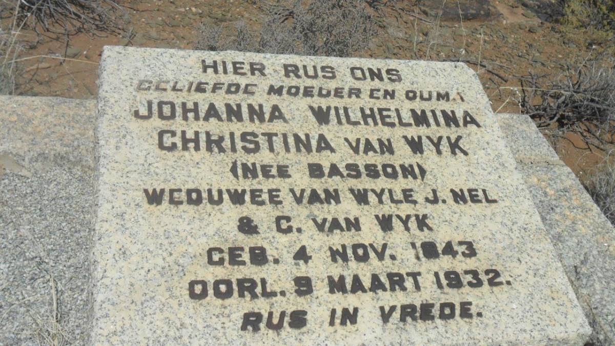 WYK Johanna Wilhelmina Christina, van nee BASSON 1843-1932