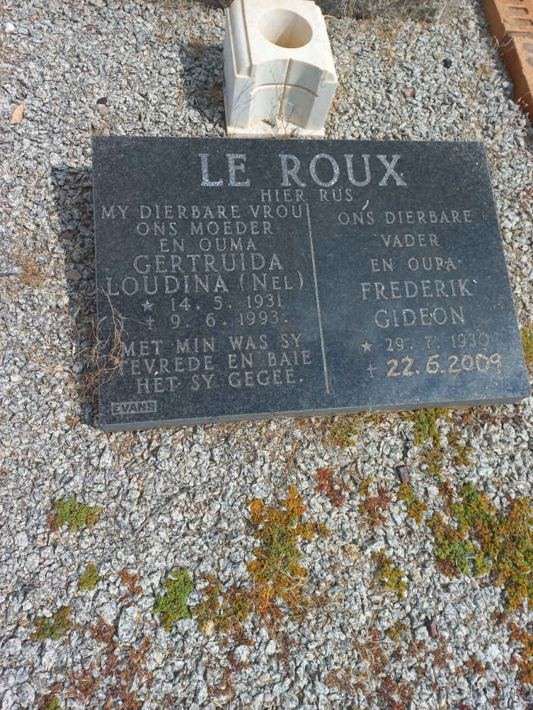 ROUX Frederik Gideon, le 1930-2009 & Gertruida Loudina NEL 1931-1993