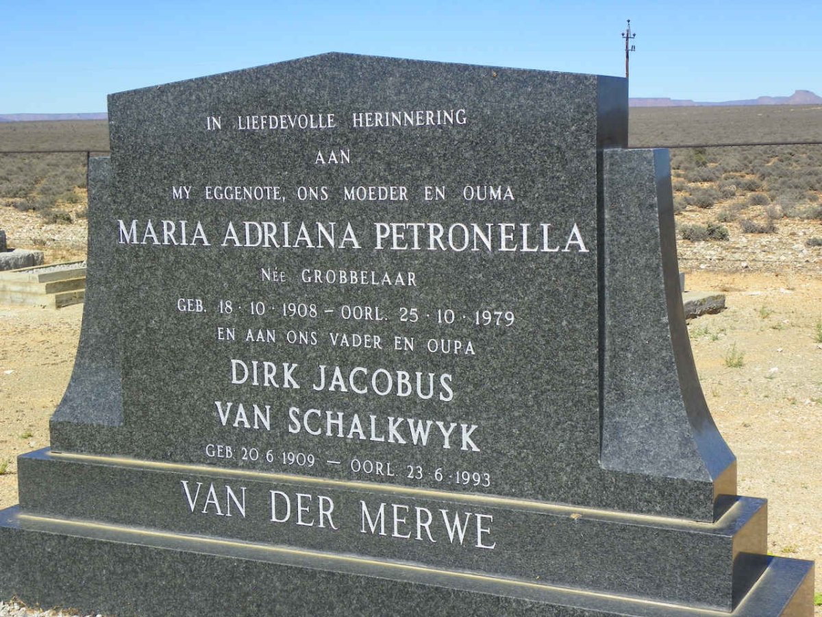 MERWE Dirk Jacobus van Schalkwyk, van der 1909-1993 &amp; Maria Adriana Petronella GROBBELAAR 1908-1979