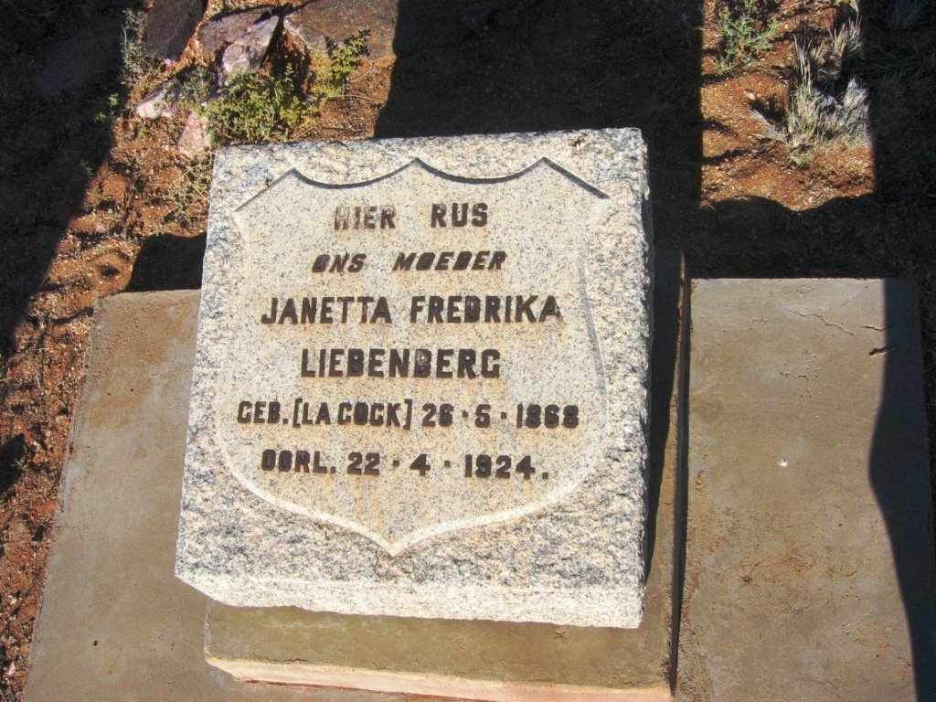 LIEBENBERG Janetta Fredrika nee LA COCK 1868-1924
