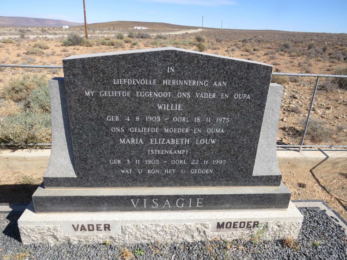 VISAGIE Willie 1903-1975 & Maria Elizabeth Louw STEENKAMP 1905-1995