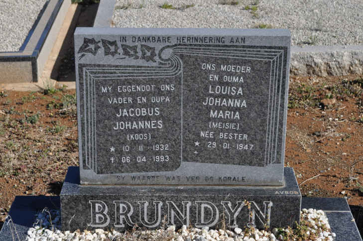 BRUNDYN Jacobus Johannes 1932-1993 &amp; Louisa Johanna Maria BESTER 1947-