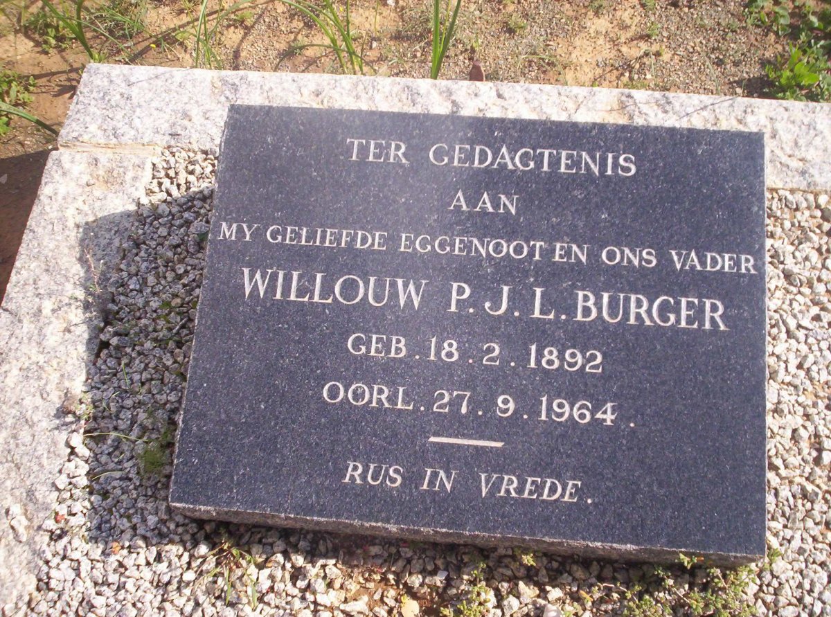 BURGER Willouw P.J.L. 1892-1964