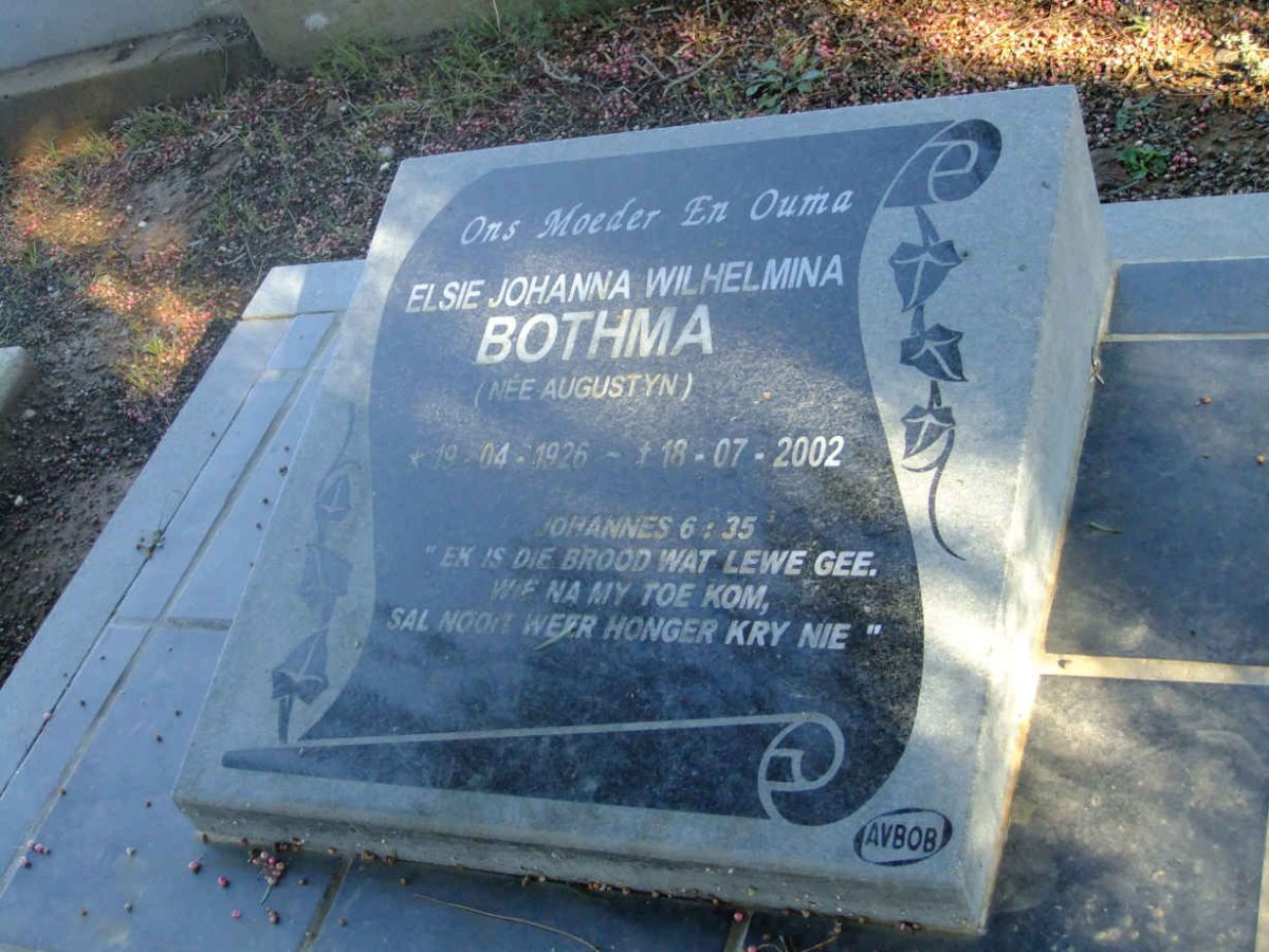 BOTHMA Elsie Johanna Wilhelmina nee AUGUSTYN 1926-2002