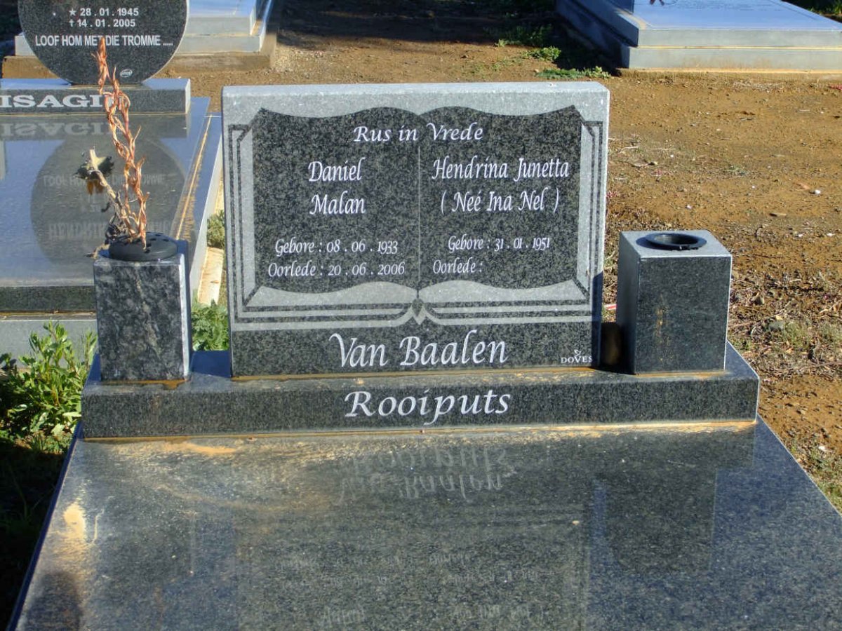 BAALEN Daniel Malan 1933-2006 &amp; Hendrina Junetta NEL 1951-