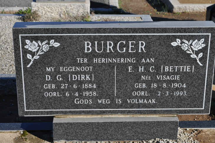 BURGER D.G. 1884-1958 &amp; E.H.C. VISAGIE 1904-1993