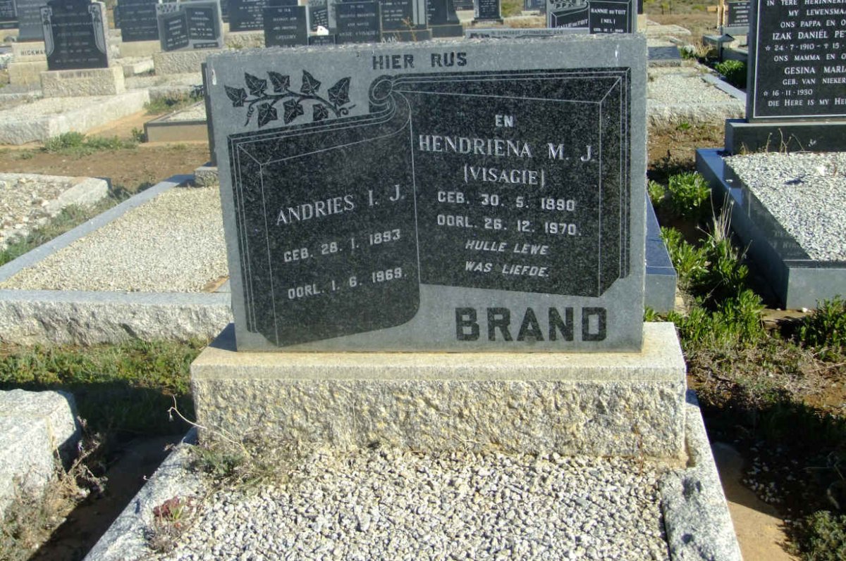 BRAND Andries I.J. 1893-1969 &amp; Hendriena M.J. VISAGIE 1890-1970