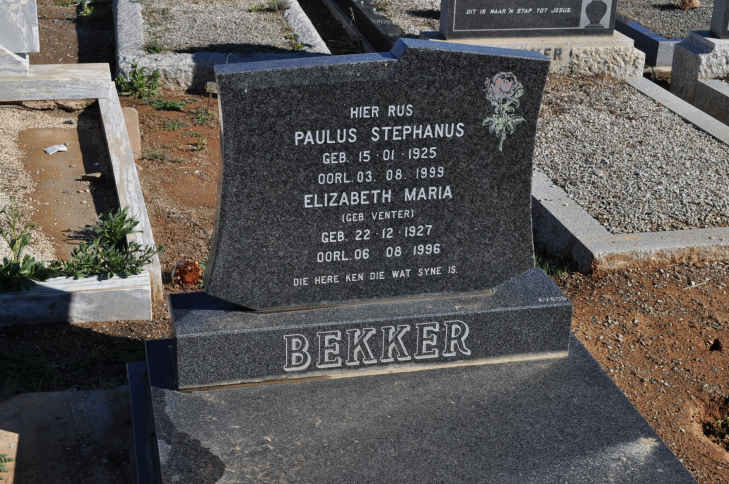 BEKKER Paulus Stephanus 1925-1999 &amp; Elizabeth Maria VENTER 1927-1996