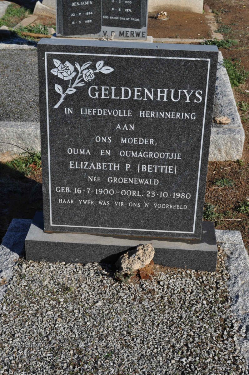 GELDENHUYS Elizabeth P. nee GROENEWALD 1900-1980