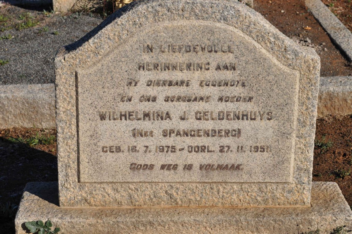 GELDENHUYS Wilhelmina J. nee SPANGENBERG 1875-1951