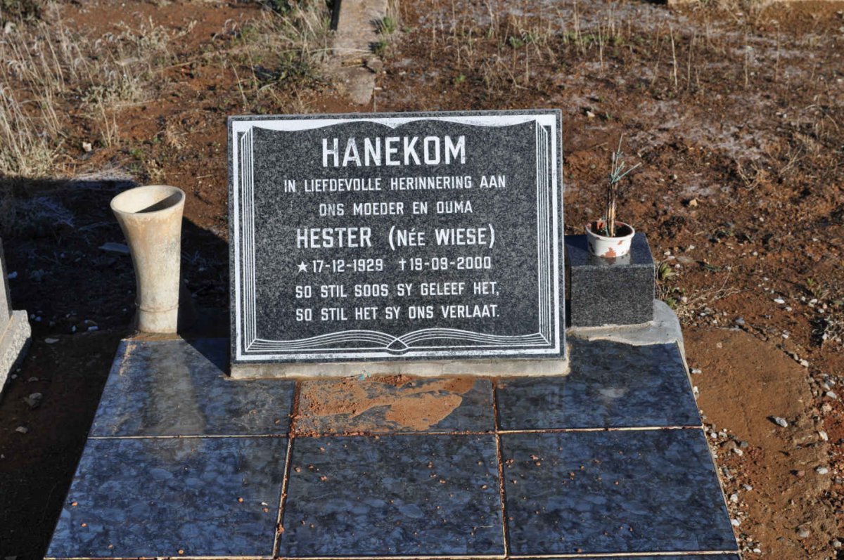 HANEKOM Hester nee WIESE 1929-2000