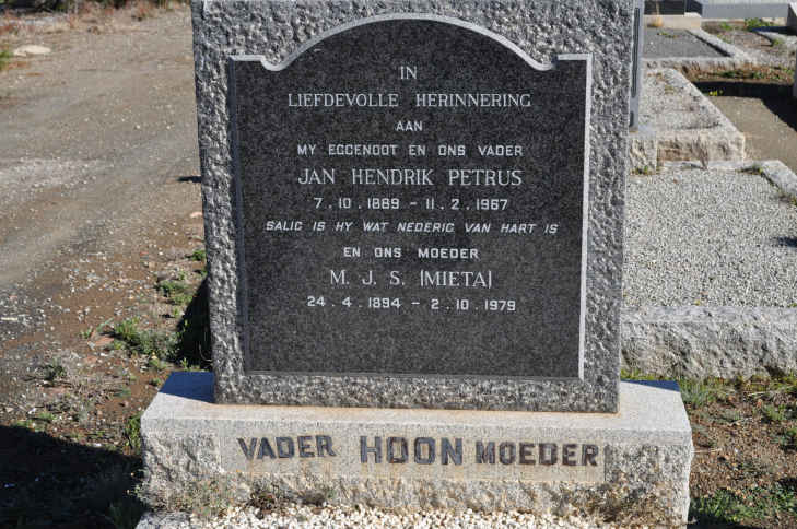 HOON Jan Hendrik Petrus 1889-1967 &amp; M.J.S. RAS 1894-1979