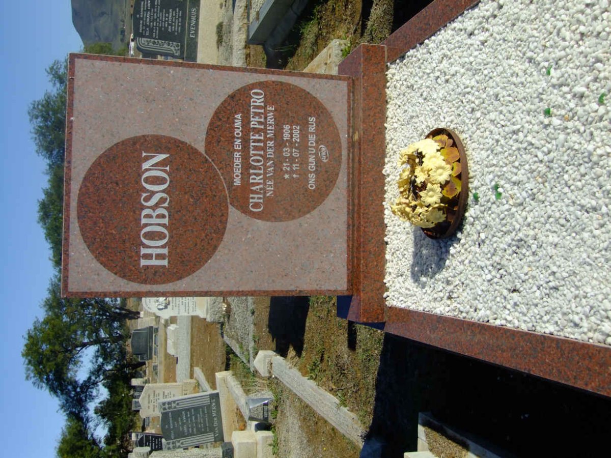 HOBSON Charlotte Petro nee VAN DER MERWE 1906-2002