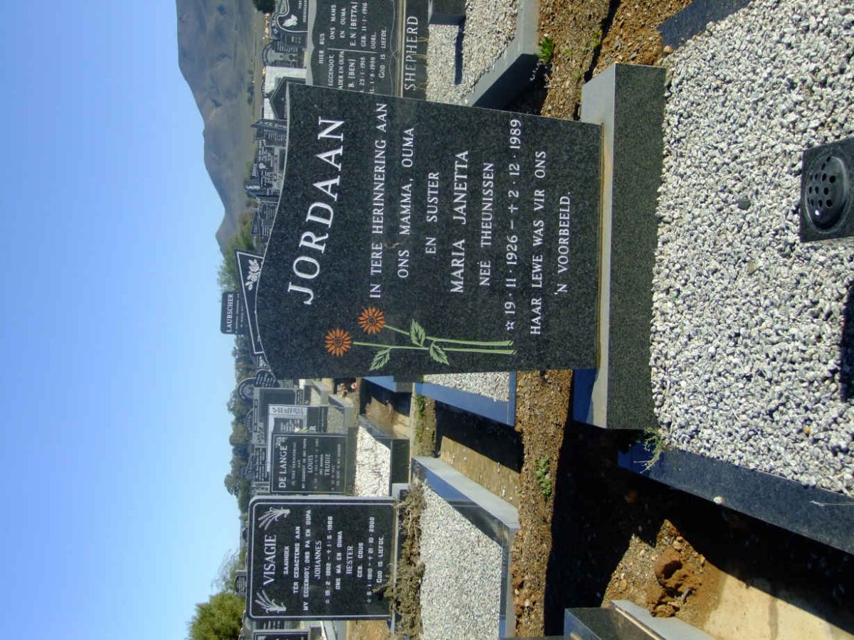 JORDAAN Maria Janetta nee THEUNISSEN 1926-1989