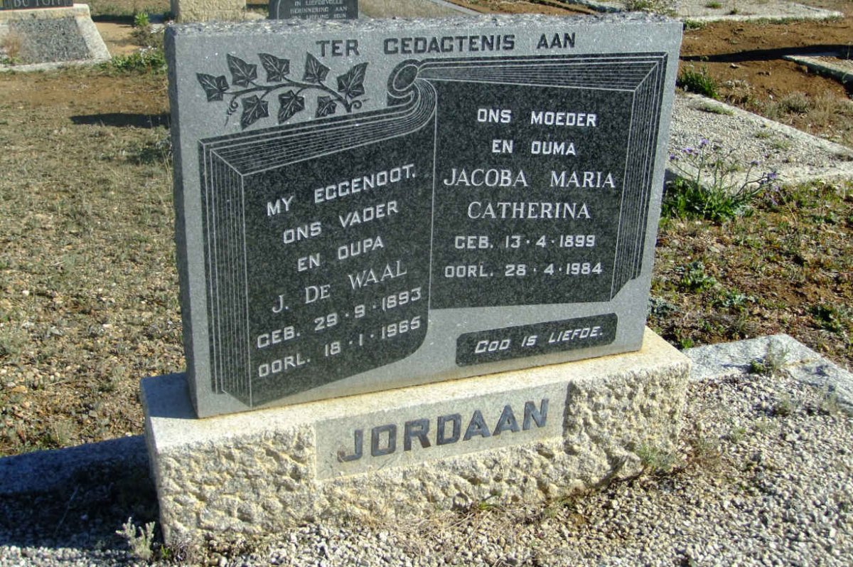 JORDAAN J. De Waal 1893-1965 &amp; Jacoba Maria Catherina 1899-1984