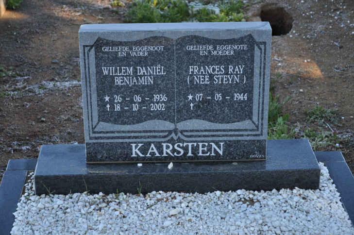 KARSTEN Willem Daniel Benjamin 1936-2002 &amp; Frances Ray STEYN 1944-