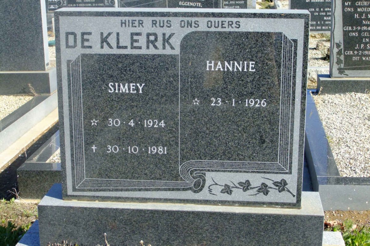 KLERK Simey, de 1924-1981 &amp; Hannie 1926-