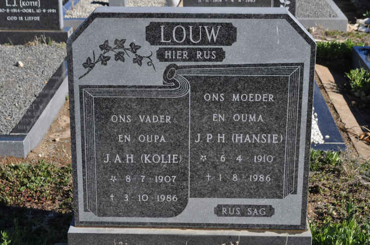 LOUW J.A.H. 1907-1986 &amp; J.P.H. 1910-1986