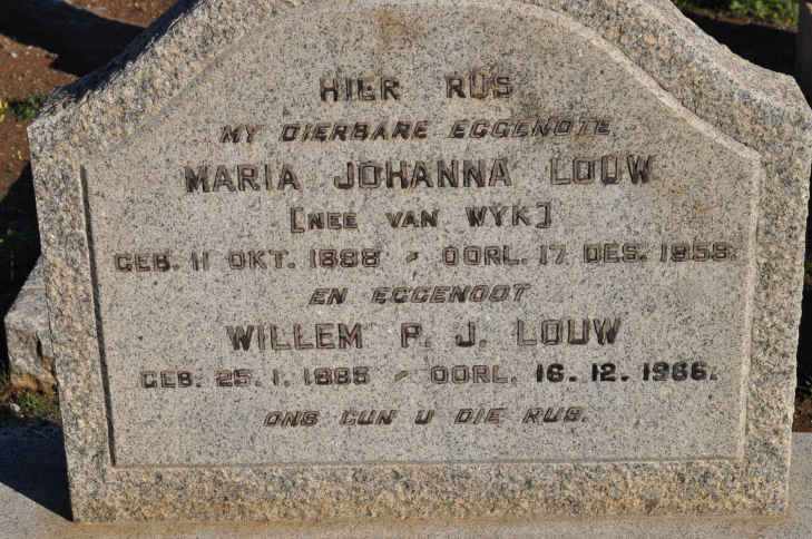 LOUW Willem P.J. 1885-1966 &amp; Maria Johanna VAN WYK 1898-1959